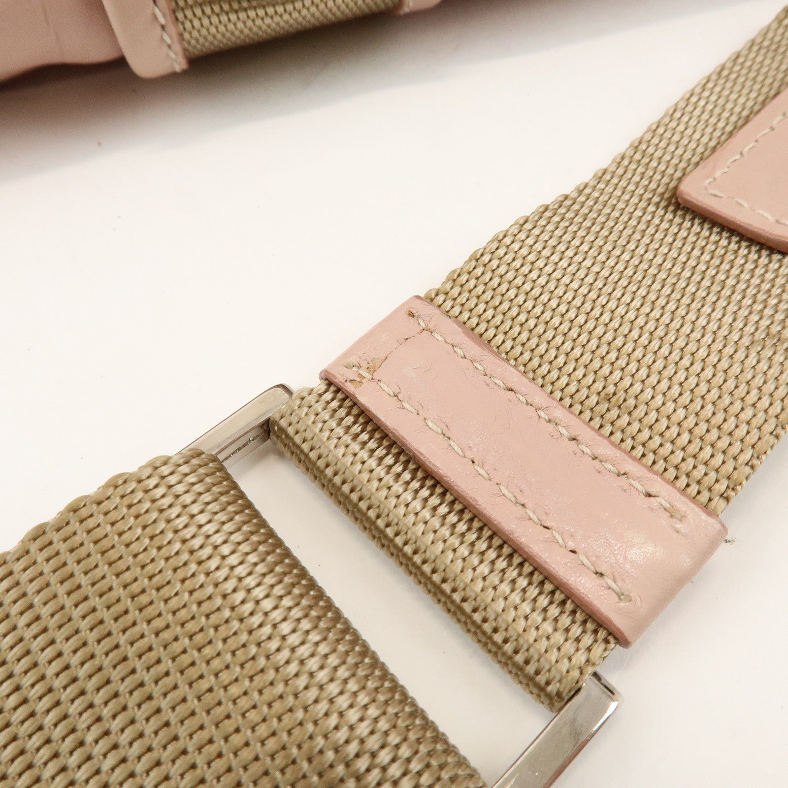 PRADA Triangle Logo Nylon Leather Shoulder Bag Beige Pink BR2417