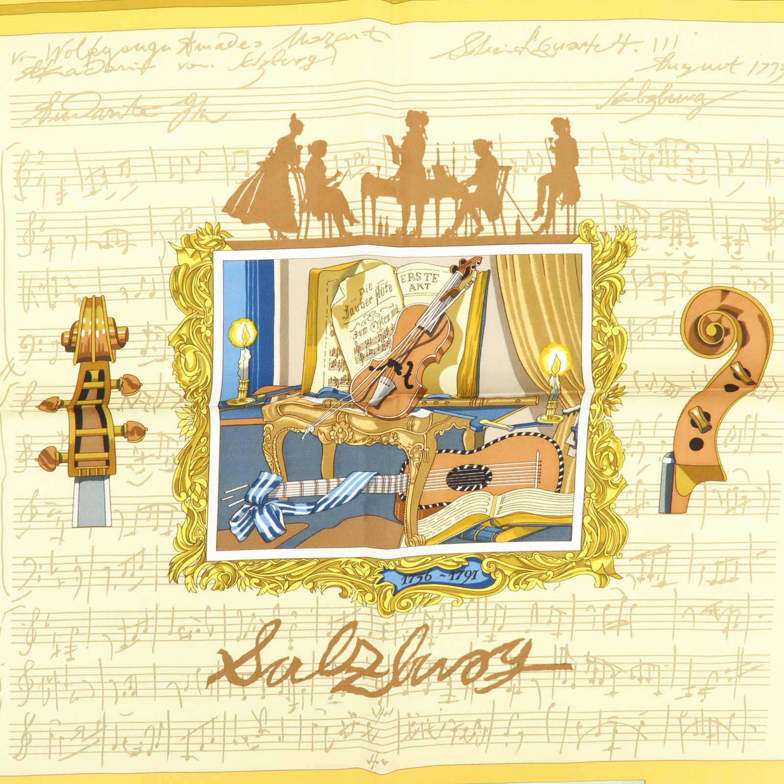 HERMES Carre 90 Silk 100% Scarf IN SALZBURG Beige Yellow Khaki