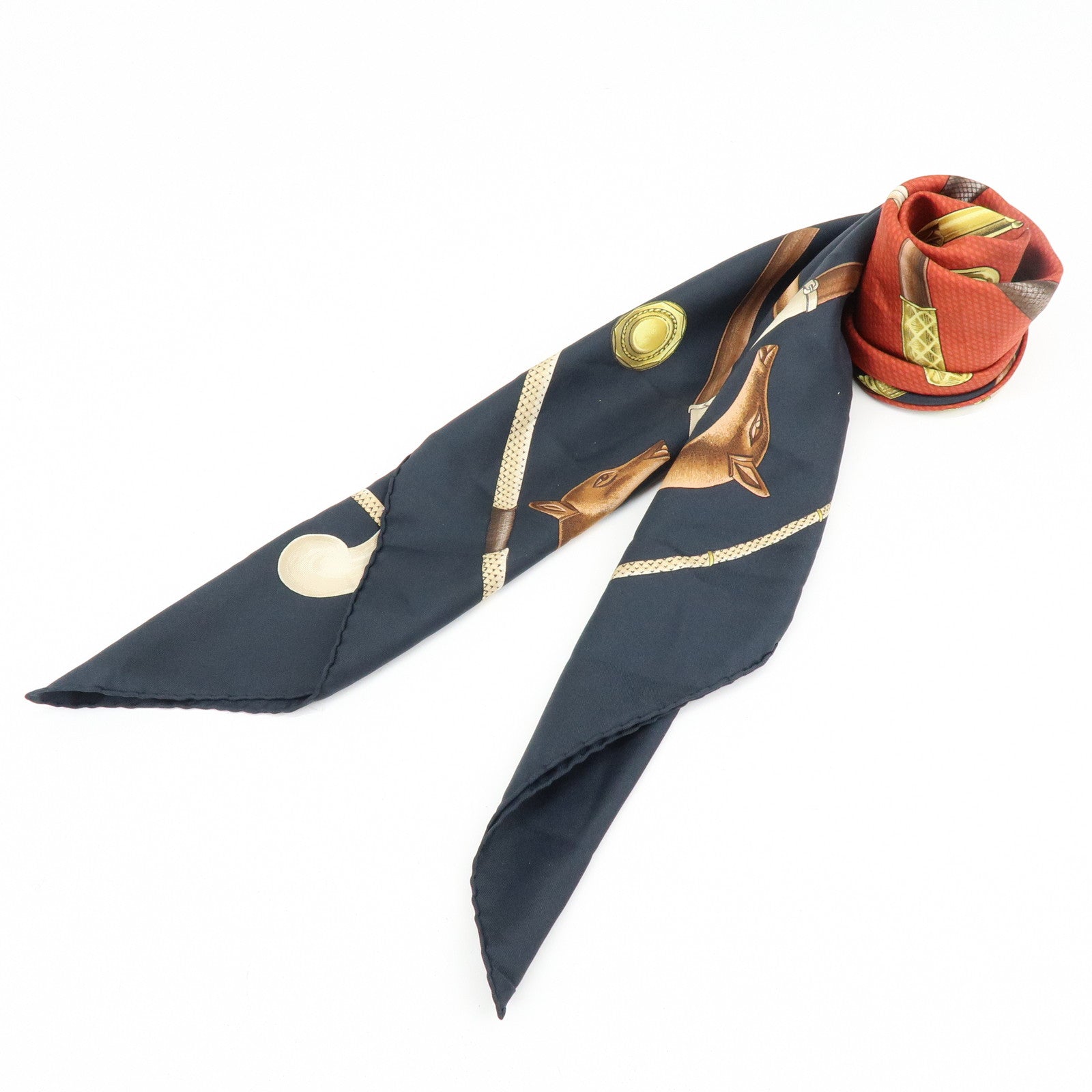 HERMES Carre 90 Silk 100% Scarf CANNES ET POMMEAUX Stick Black