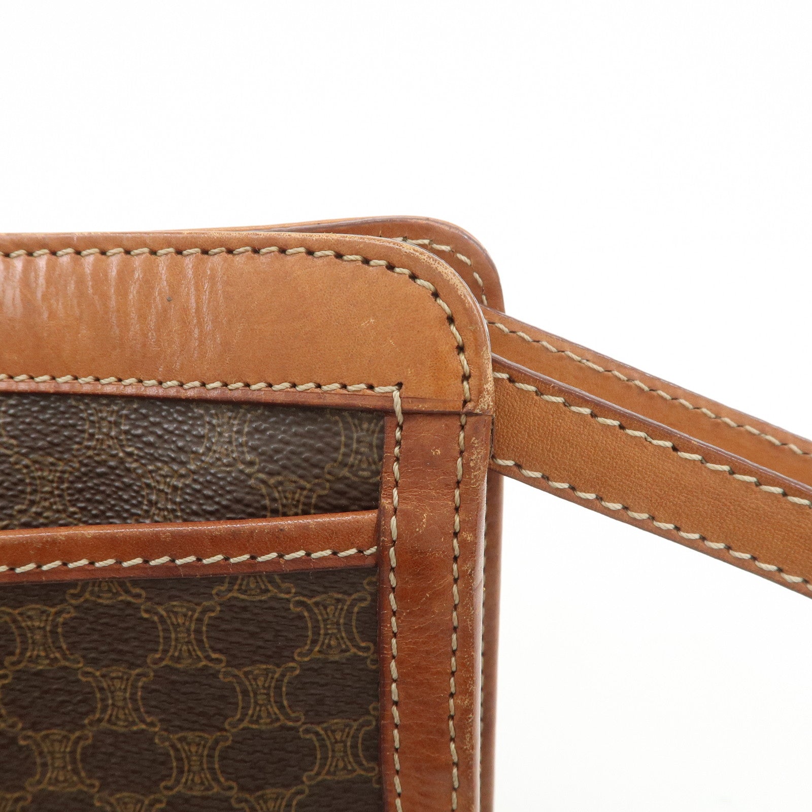 CELINE Macadam PVC Logo Leather Clutch Bag Brown