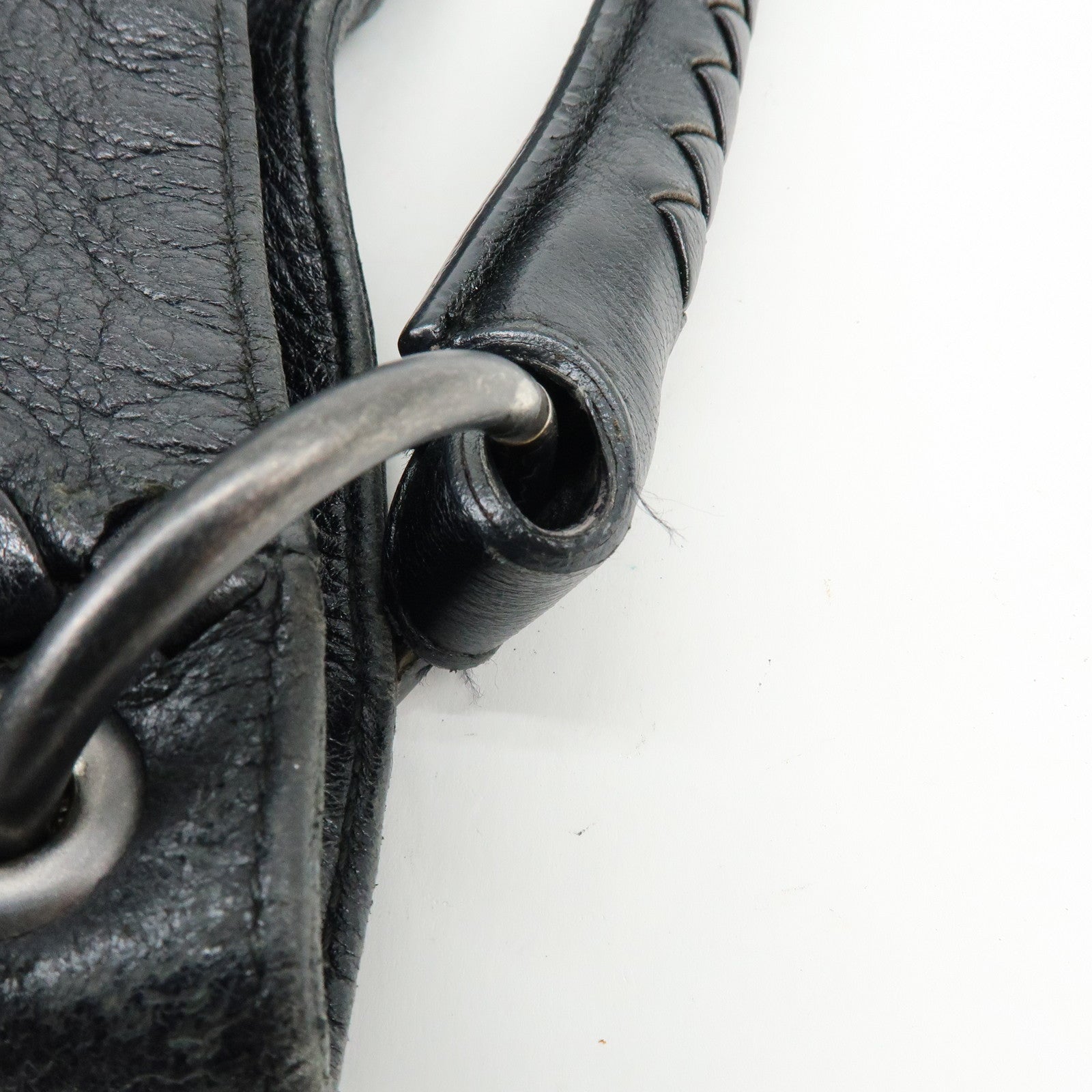 BOTTEGA VENETA Cervo Leather Shoulder Bag Hand Bag Black