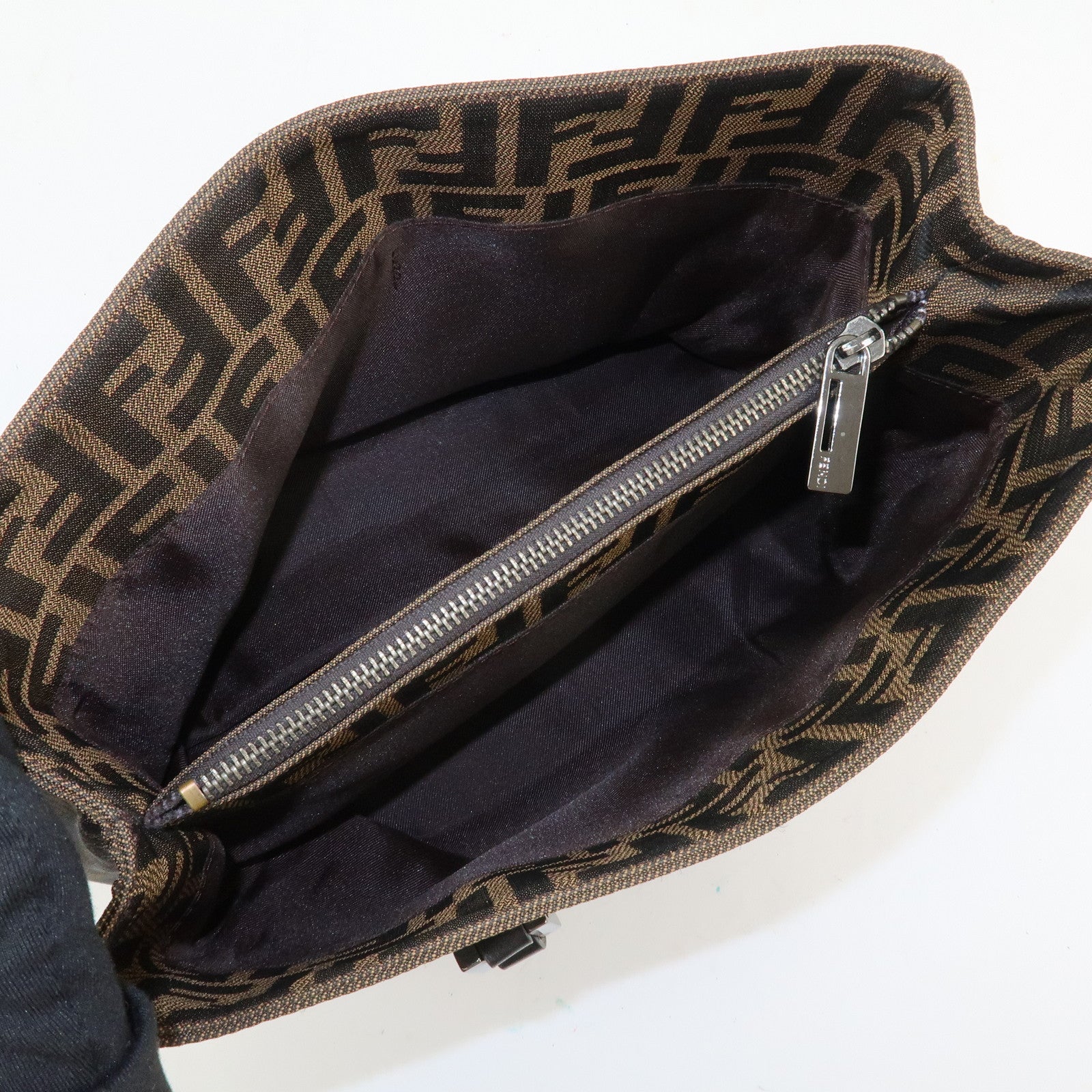 FENDI Zucca Canvas Leather Hand Bag Tote Bag Brown 8BH072