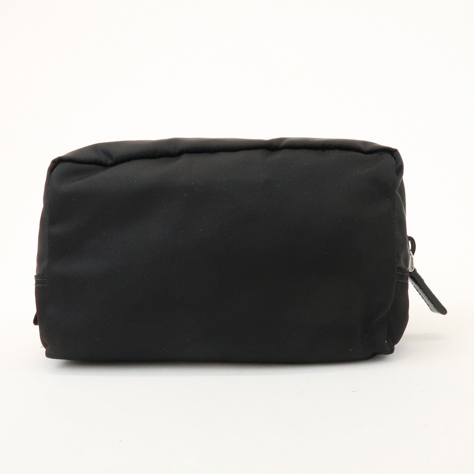 PRADA Triangle Logo Nylon Saffiano Leather Pouch Black 1NA393