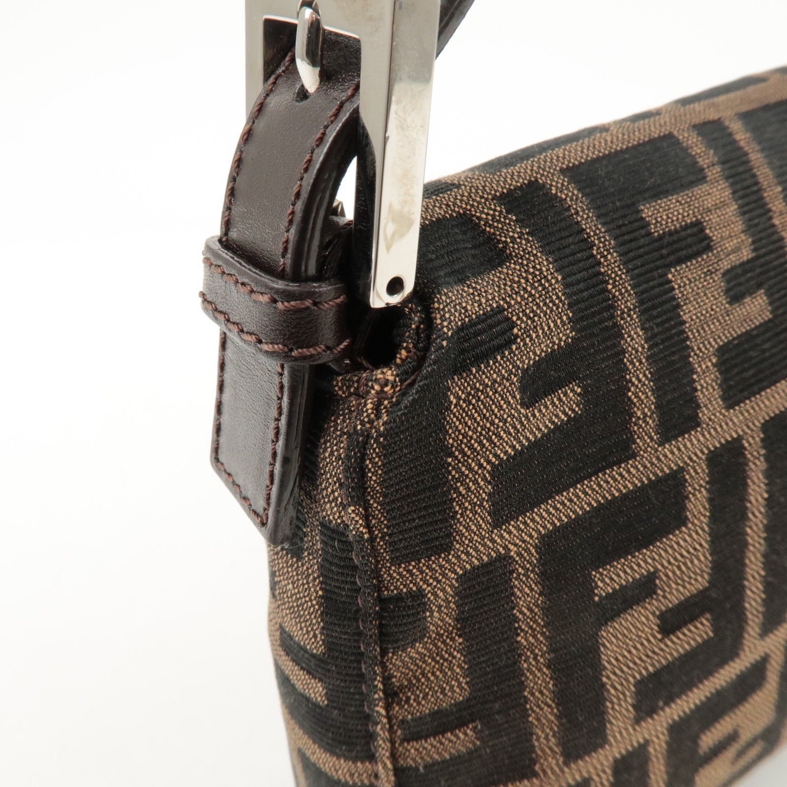 FENDI Mamma Baguette Zucca Canvas Shoulder Bag Brown Black 26424 Used