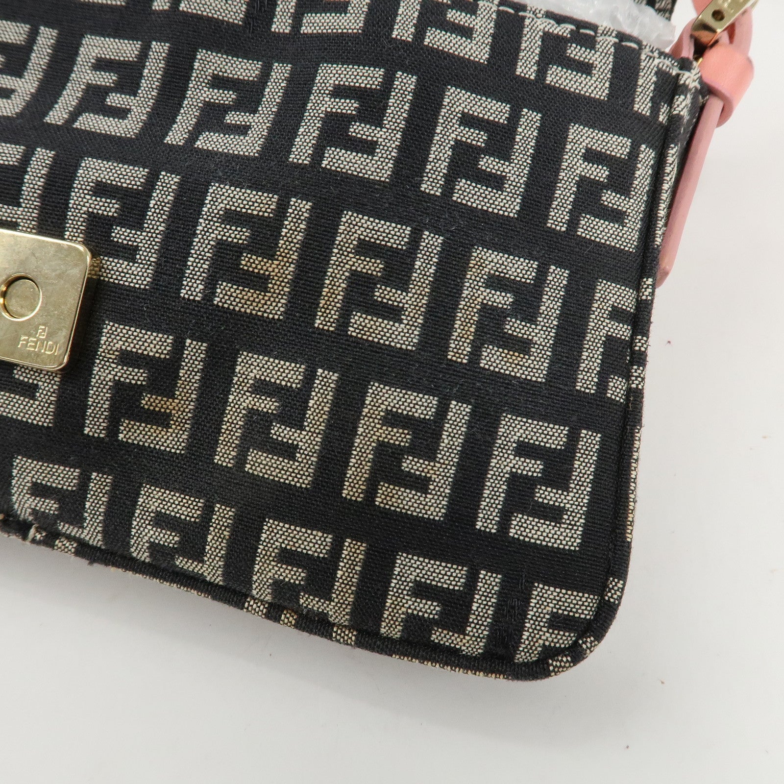 FENDI Small Mamma Baguette Zucchino Canvas Leather Hand Bag 8BK005 Used