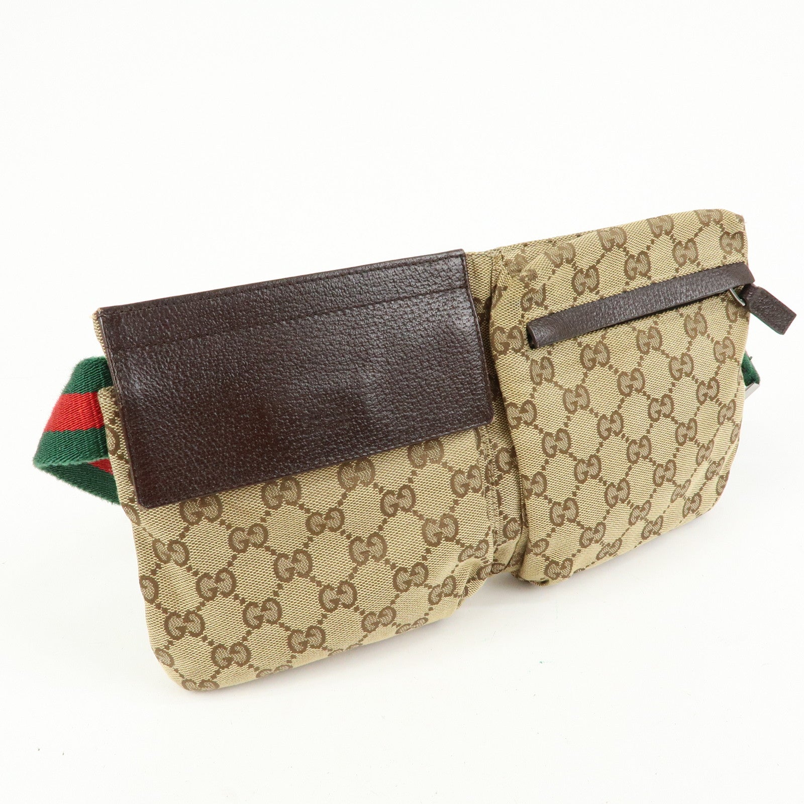 GUCCI GG Canvas Leather Waist Bag Crossbody Bag Beige Brown 28566