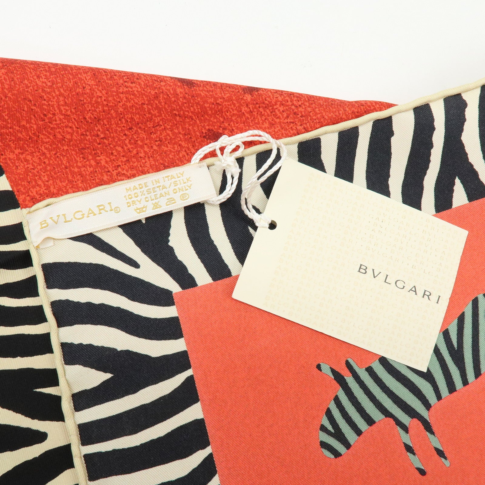 BVLGARI Silk 100% Scarf Zebra Print Red Black