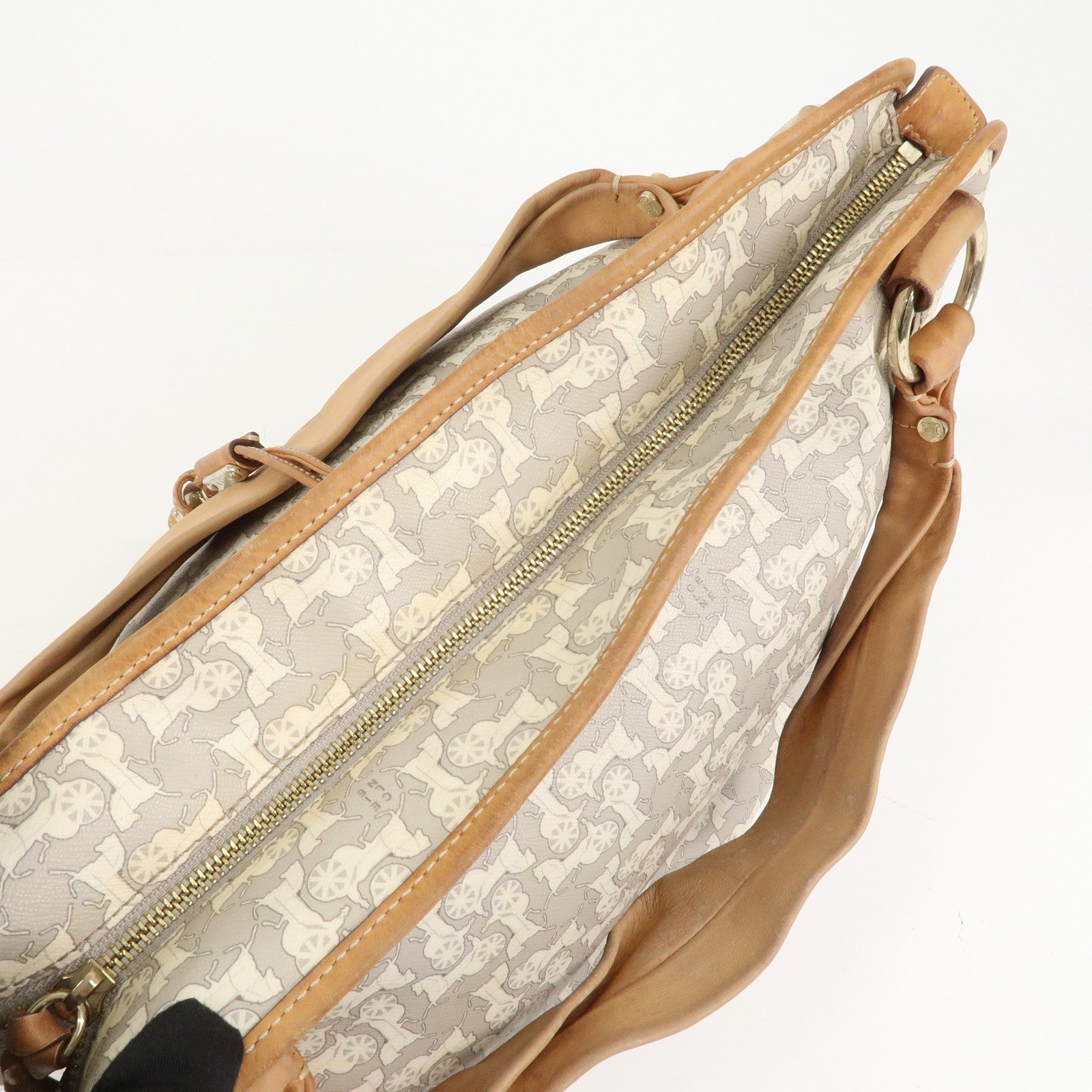 CELINE Logo Leather Hand Bag Shoulder Bag Gray Light Brown