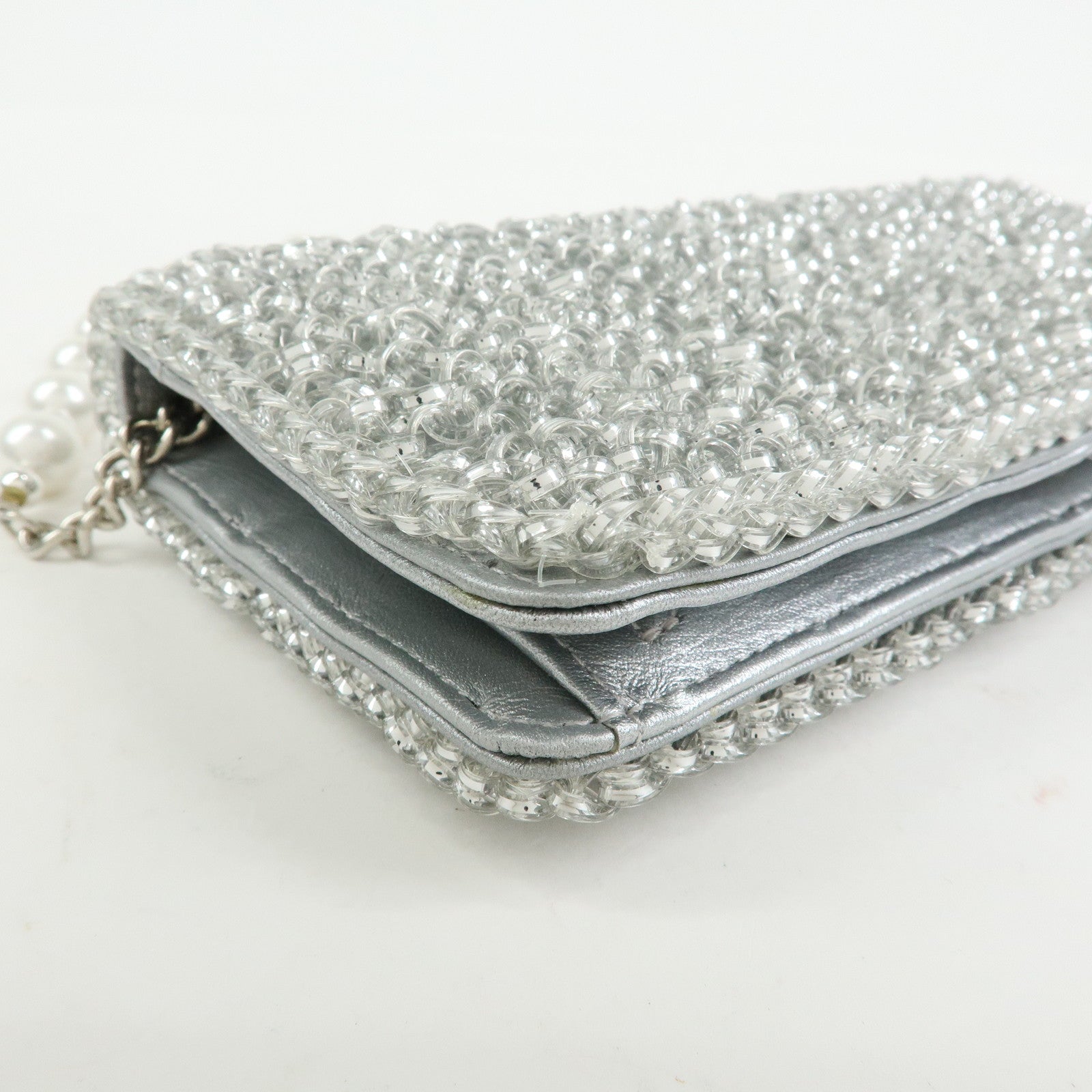 ANTEPRIMA PVC Wire Chain Pearl Hand Bag Long Wallet Silver