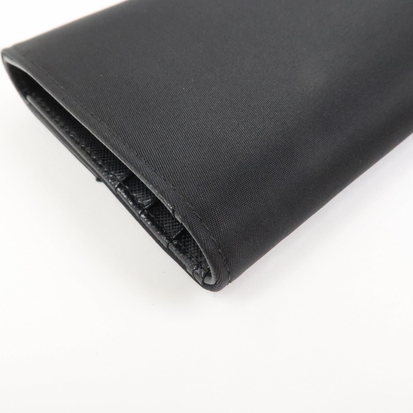 PRADA Triangle Logo Nylon Saffiano Leather Compact Wallet Black