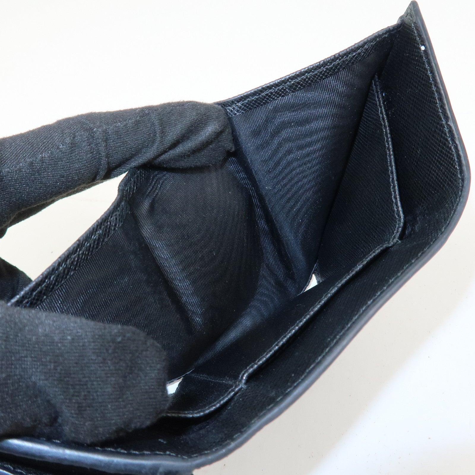 PRADA Triangle Logo Saffiano Leather Tri-fold Wallet Black 1MH021
