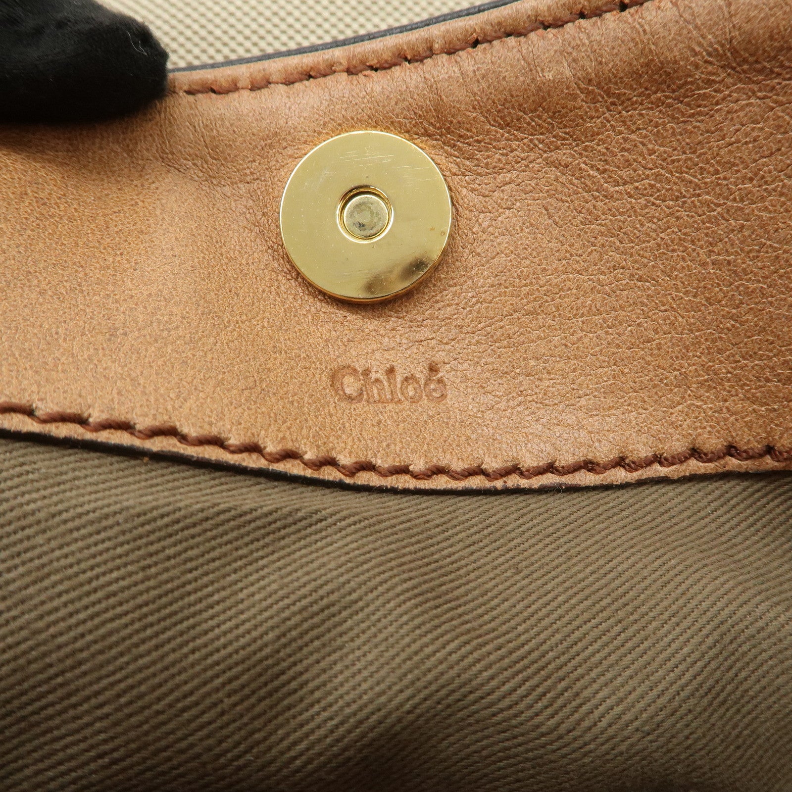 Chloe Leather Canvas Shoulder Bag Crossbody Bag Beige Brown Khaki