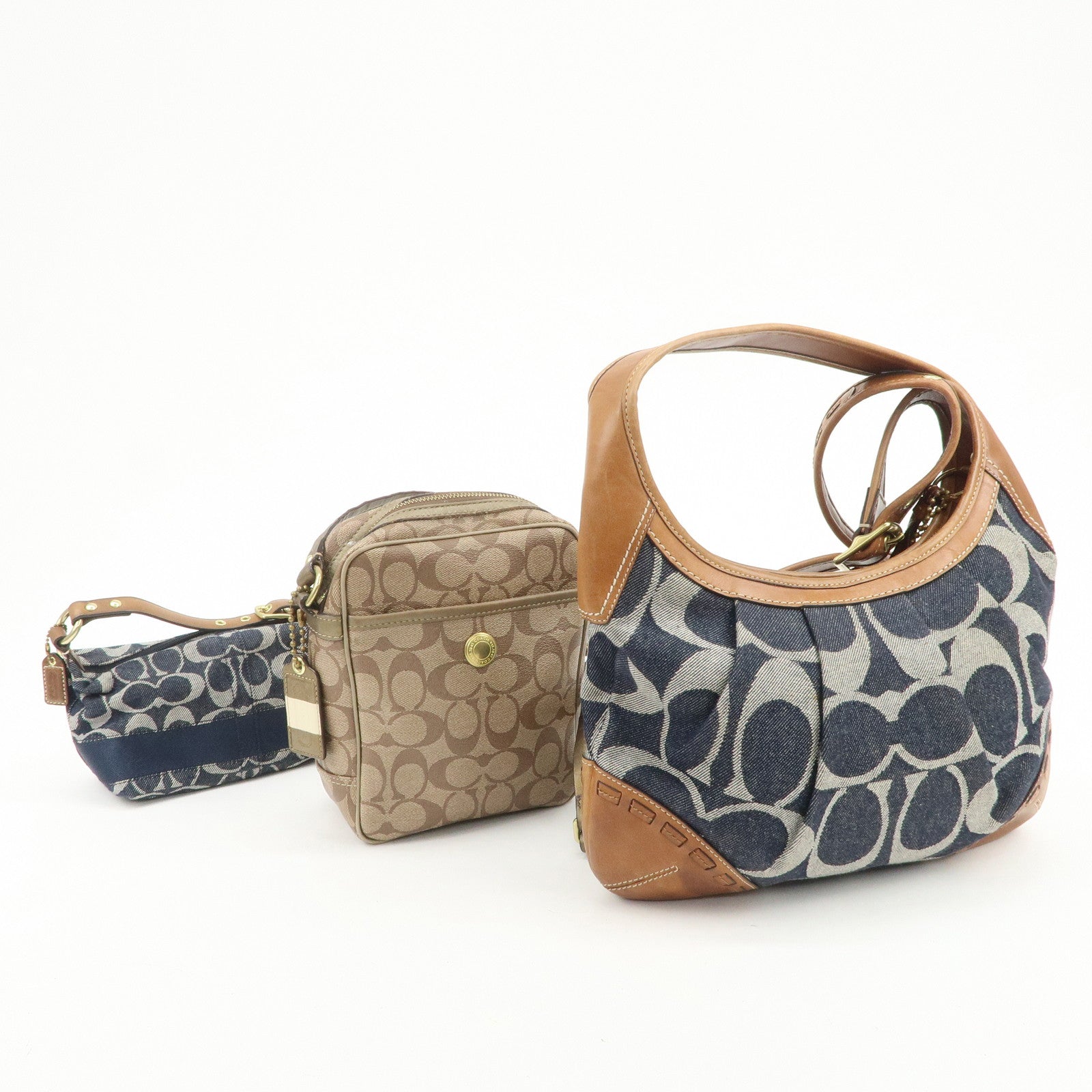 COACH Set of 3 Shoulder Bag Hand Bag Blue Brown
