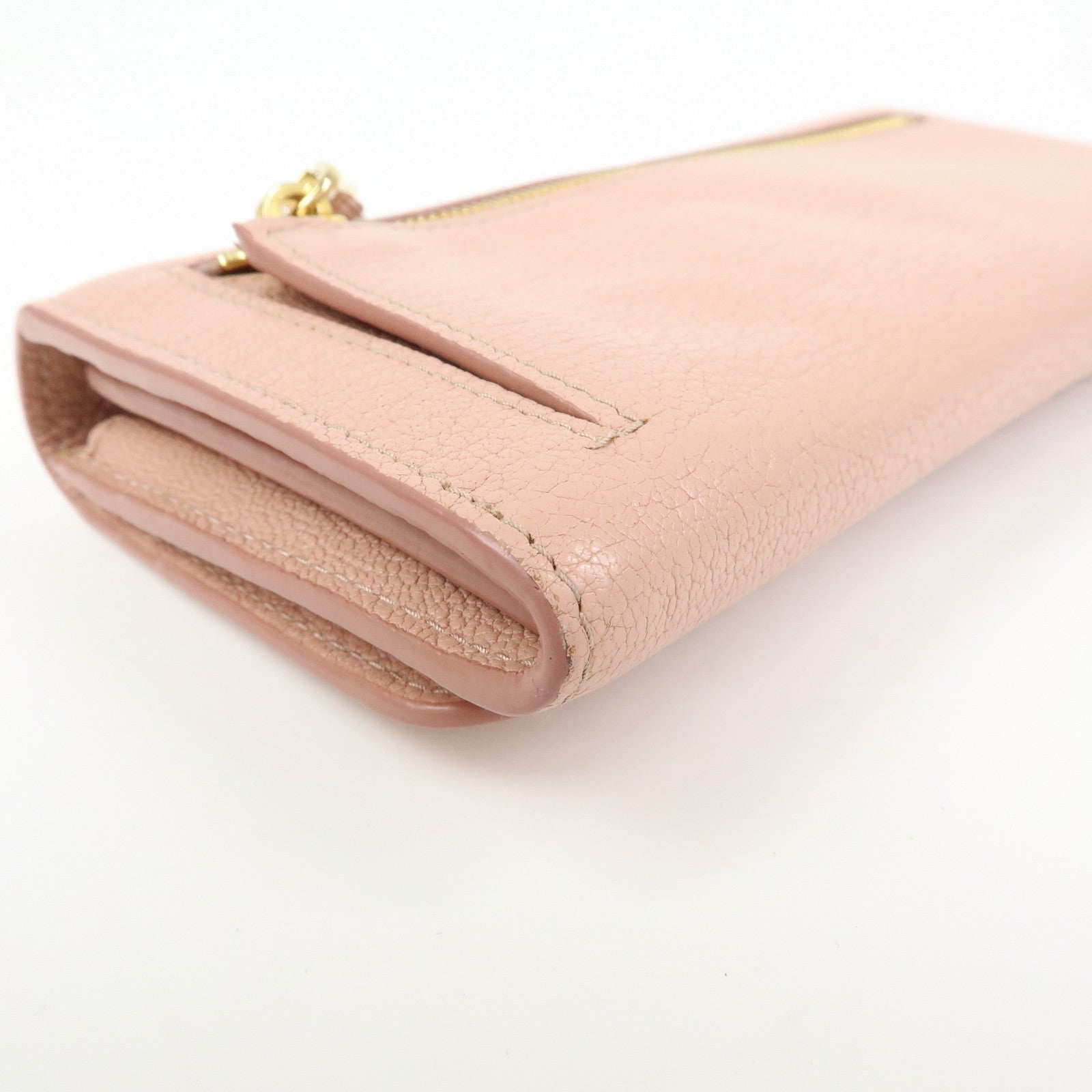 MIU MIU Madras Leather Ribbon Bi-fold Long Wallet Pink 5MH109