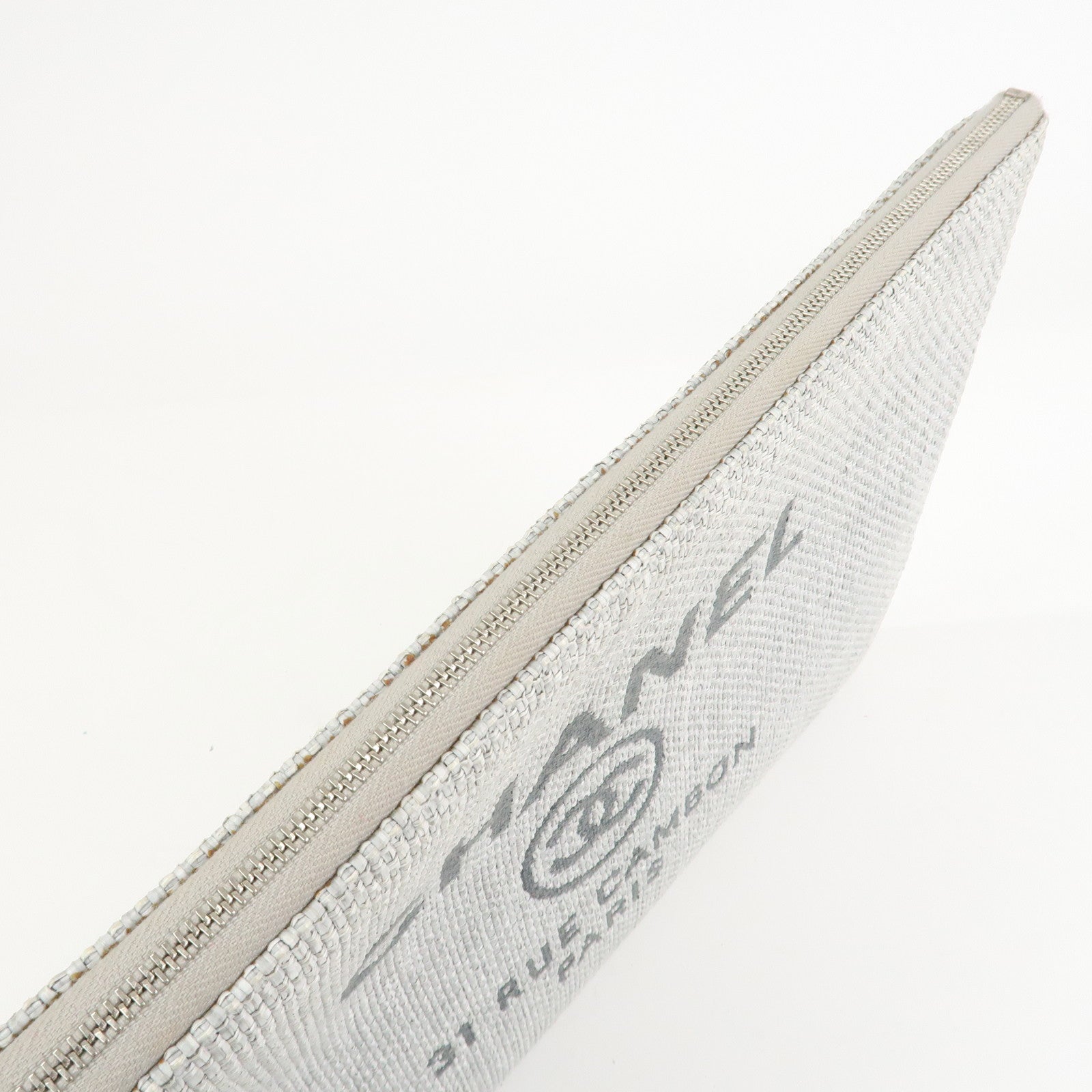 CHANEL Deauville Nylon Canvas Pouch Clutch Bag Light Gray A80118