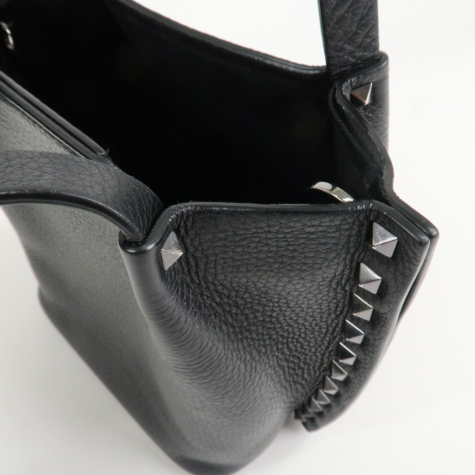 VALENTINO Rock Studs Grained Calf Leather 2Way Bag Hand Bag Black