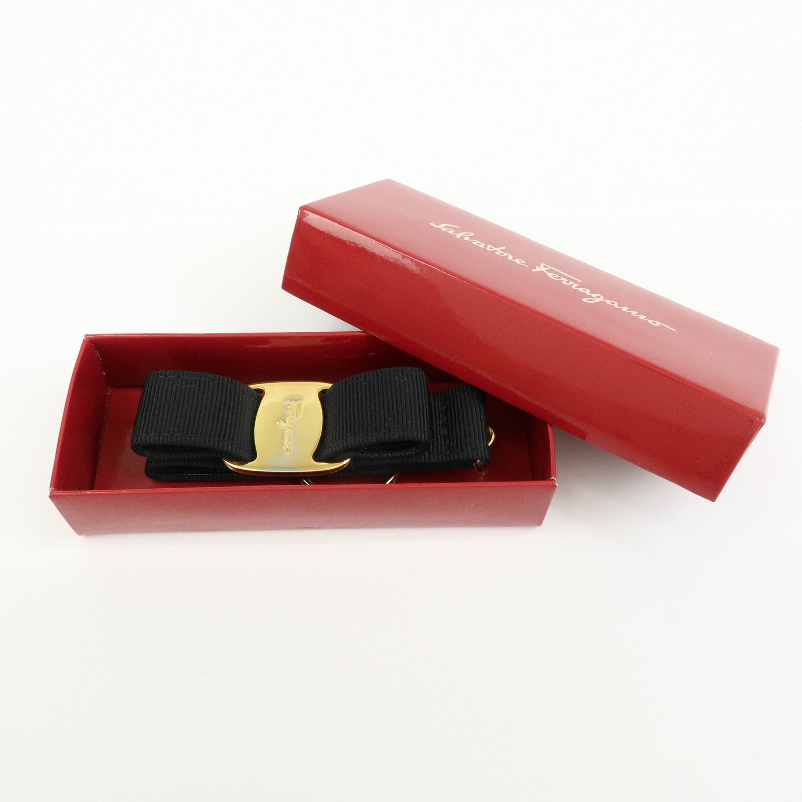 Ferragamo Vara Ribbon Metal Canvas Bag Charm Key Holder Black