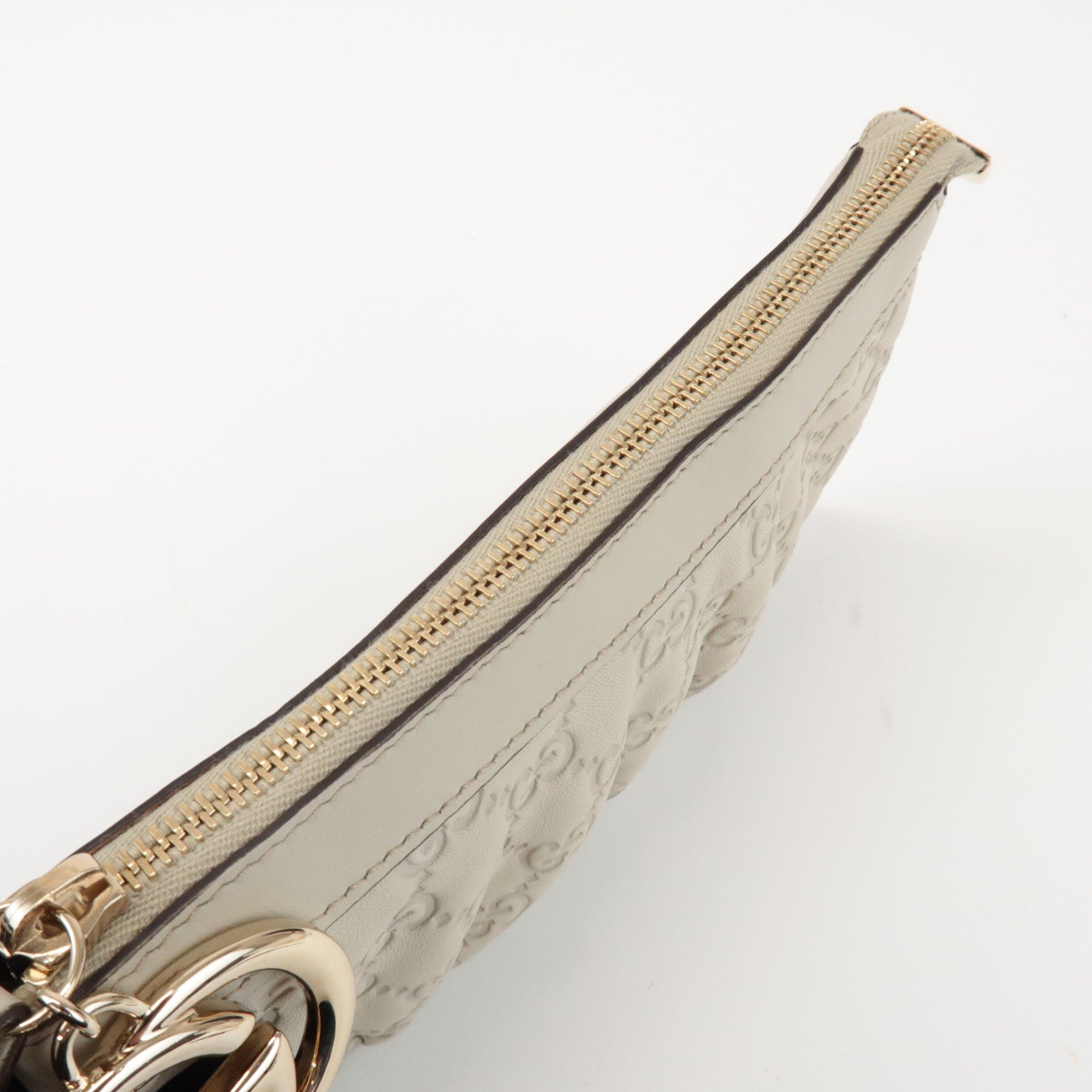 GUCCI Guccissima Leather Pouch Wrist Bag Ivory 212203