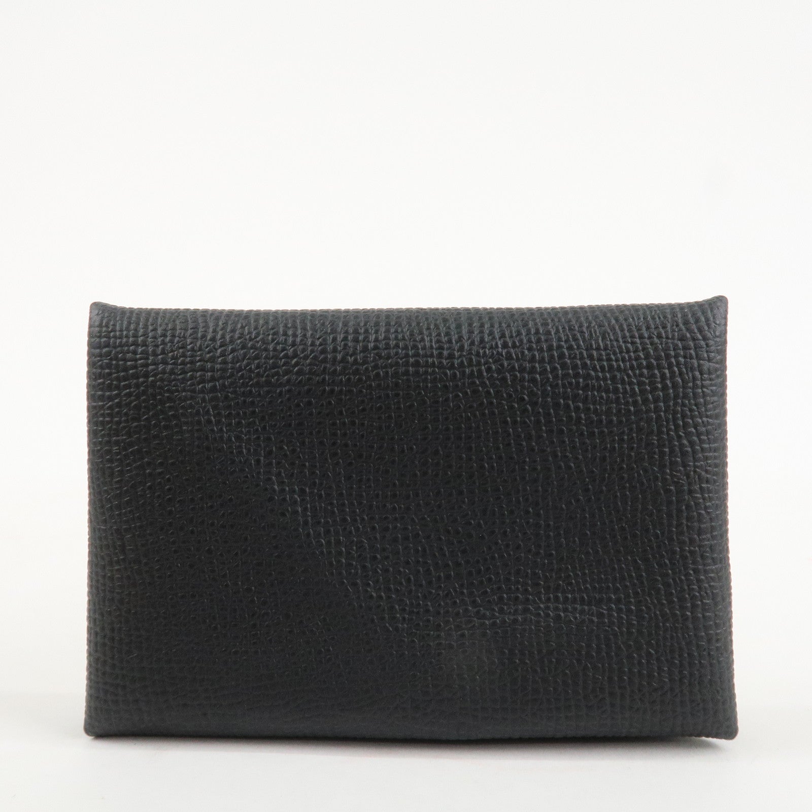 HERMES Epsom Leather CALVI Card Case Noir Black Used