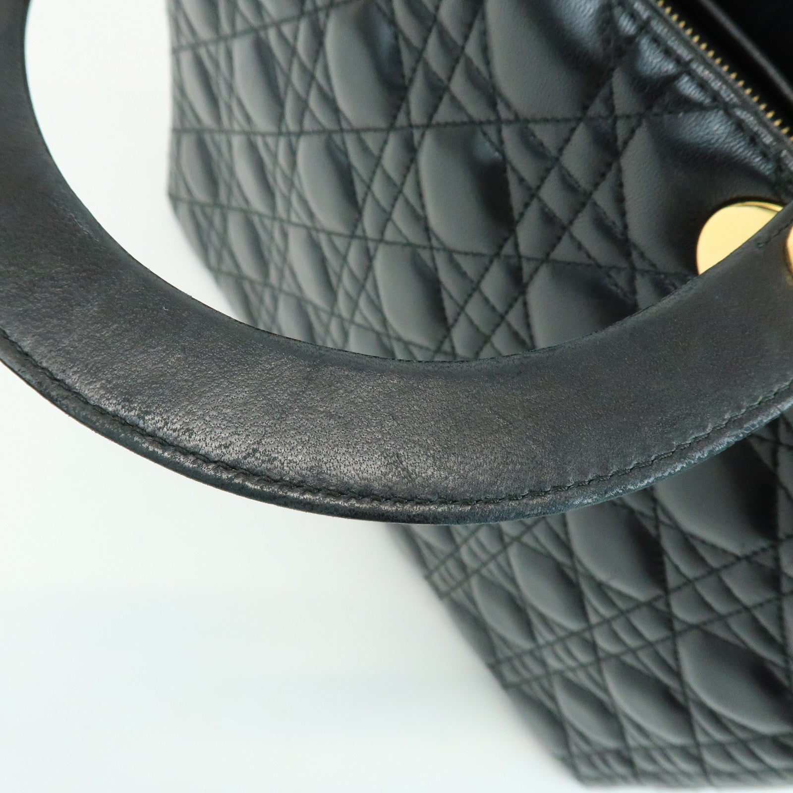Christian Dior Cannage Lady Dior Leather Large Tote Hand Bag Black