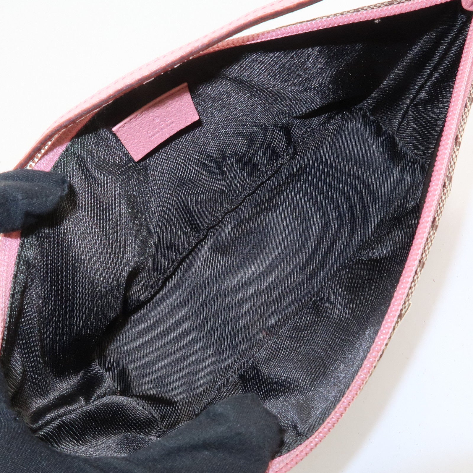 GUCCI Boat Bag GG Canvas Leather Hand Bag Beige Pink 07198