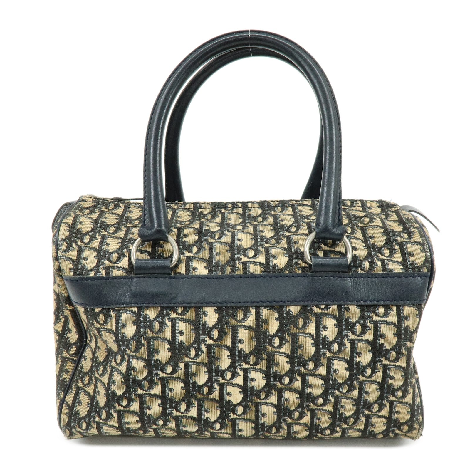 Christian Dior Trotter Leather Boston Bag Hand Bag Beige Navy