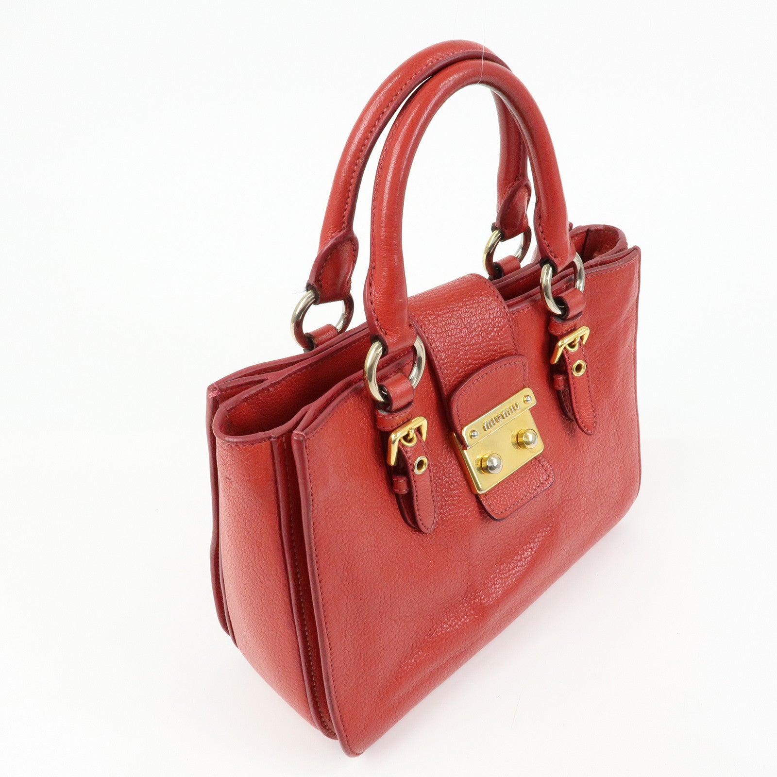 MIU MIU Madras Leather 2Way Bag Hand Bag Shoulder Bag Red