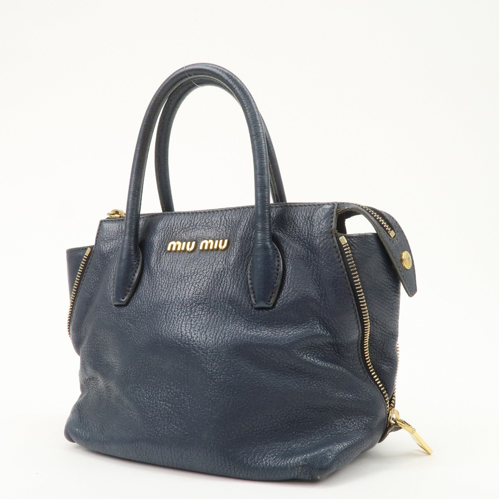 MIUMIU Matelasse Leather 2Way Bag Hand Bag Navy 5BA003