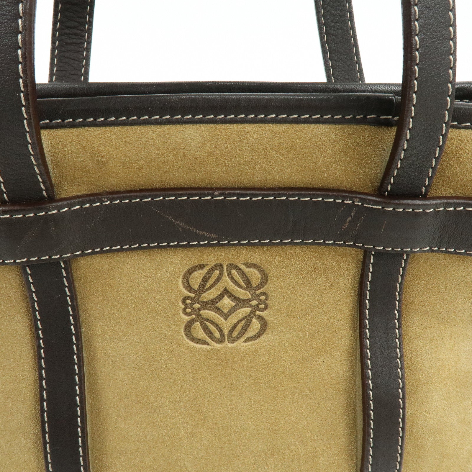 LOEWE Anagram Suede Calf Leather Hand Bag Tote Bag Brown