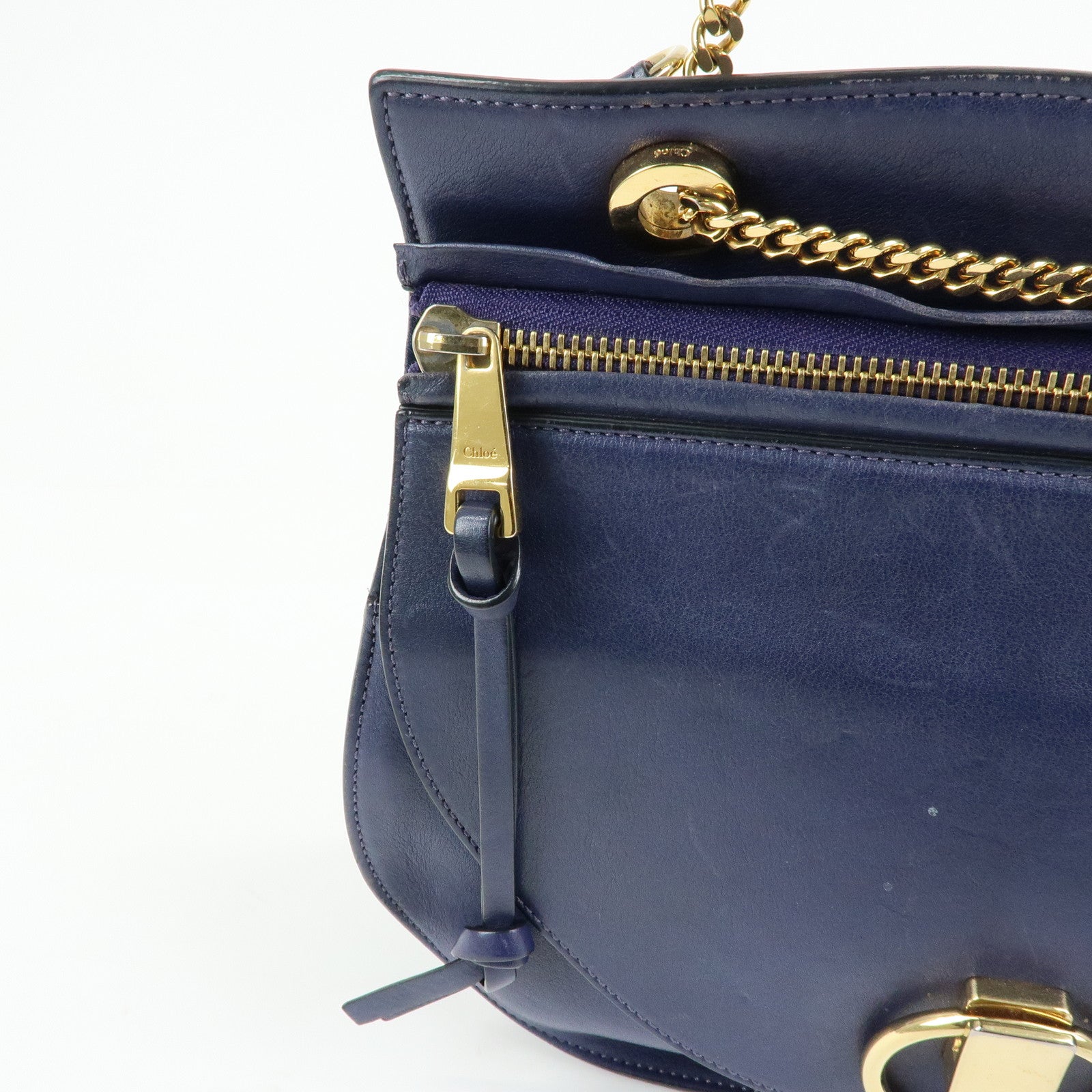 Chloe Goldie Leather Suede 2Way Hand Bag Shoulder Bag Navy