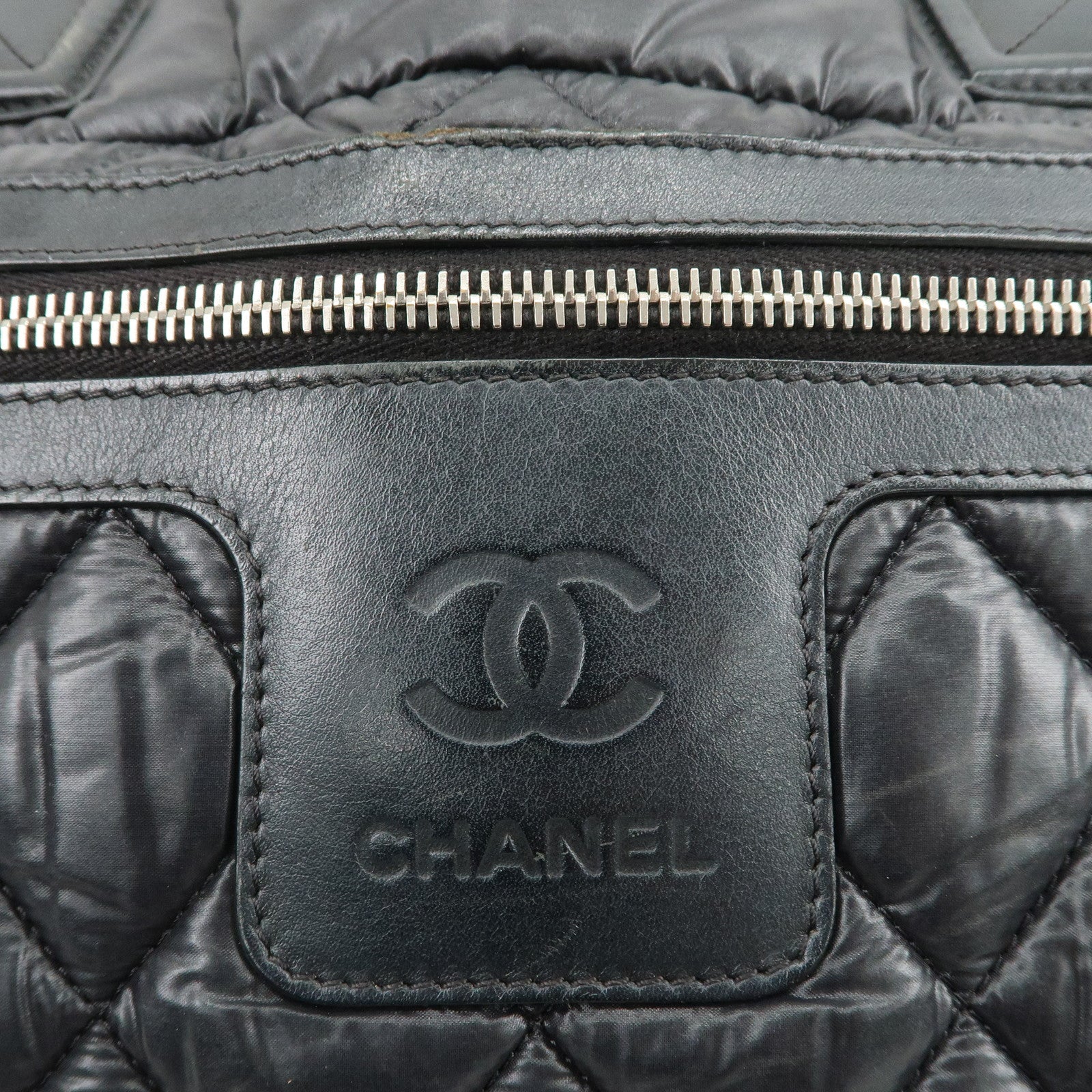 CHANEL COCO Cocoon PM Nylon Leather Tote Bag Hand Bag Black A48610