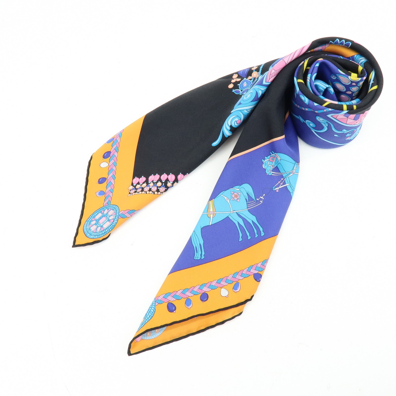 HERMES Carre 90 Silk 100% Scarf COUPE DE GALA Black Orange Blue