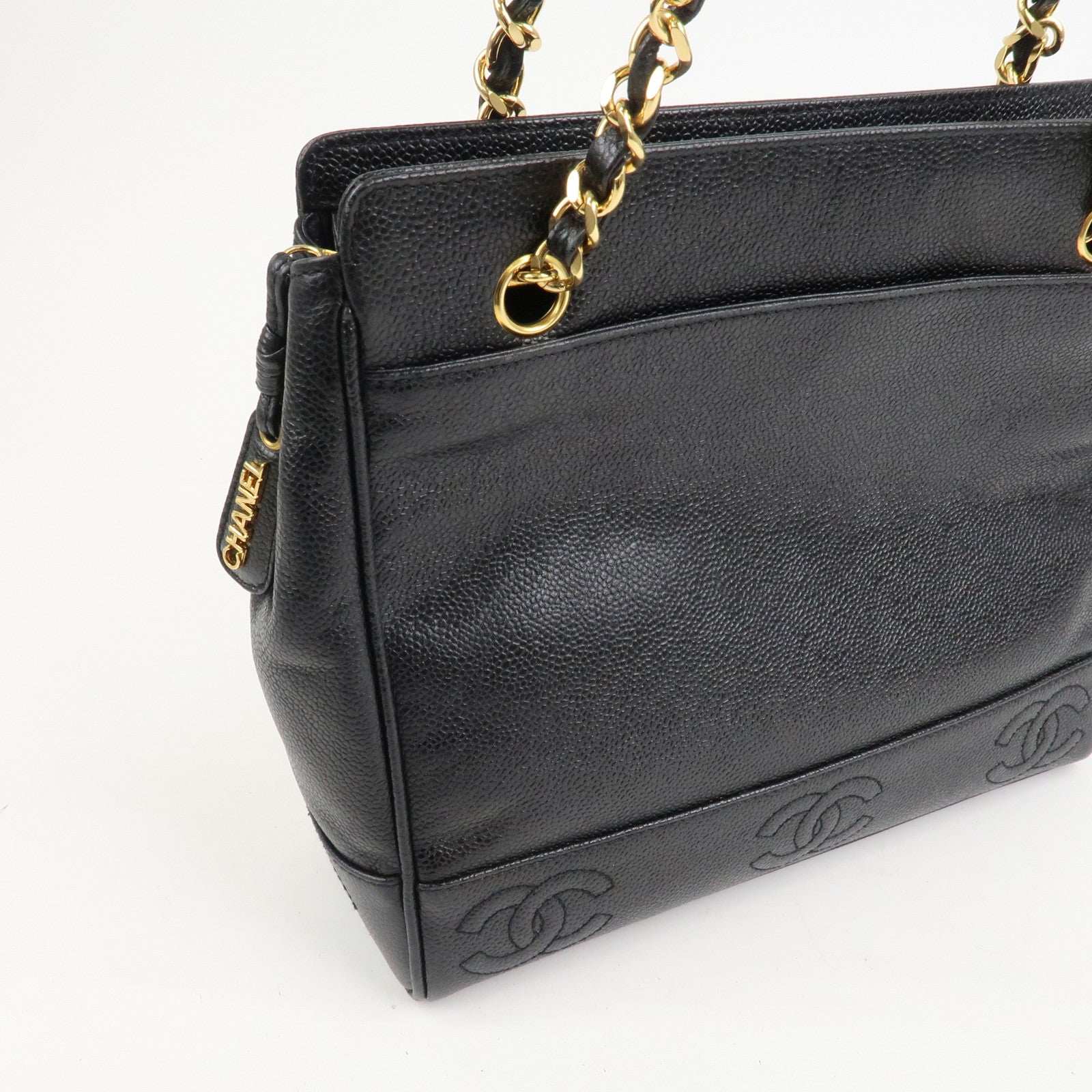 CHANEL Triple COCO Mark Caviarskin Chain Shoulder Bag Black