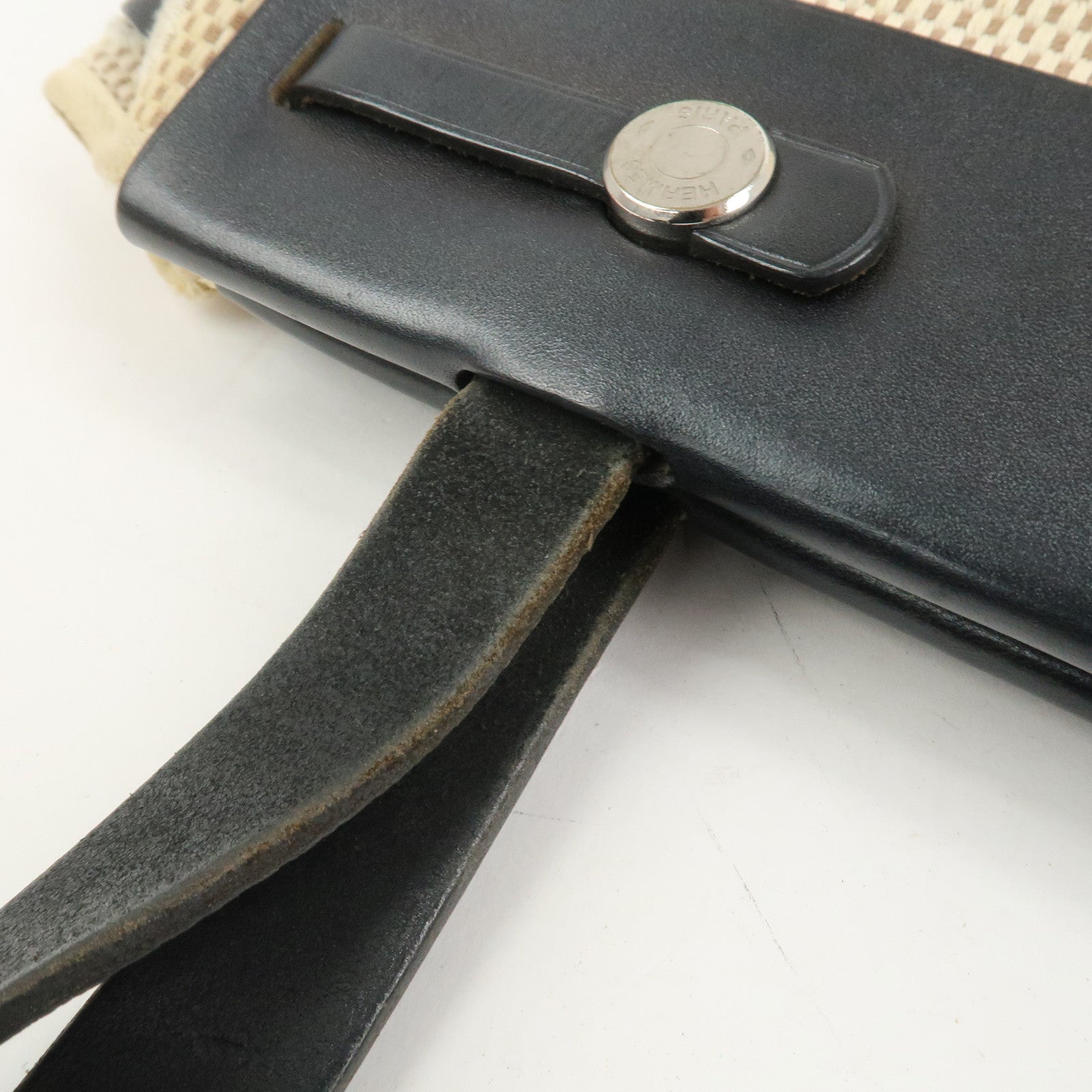 HERMES Herline Cabas PM Toile GM Canvas Leather Hand Bag □H Stamped