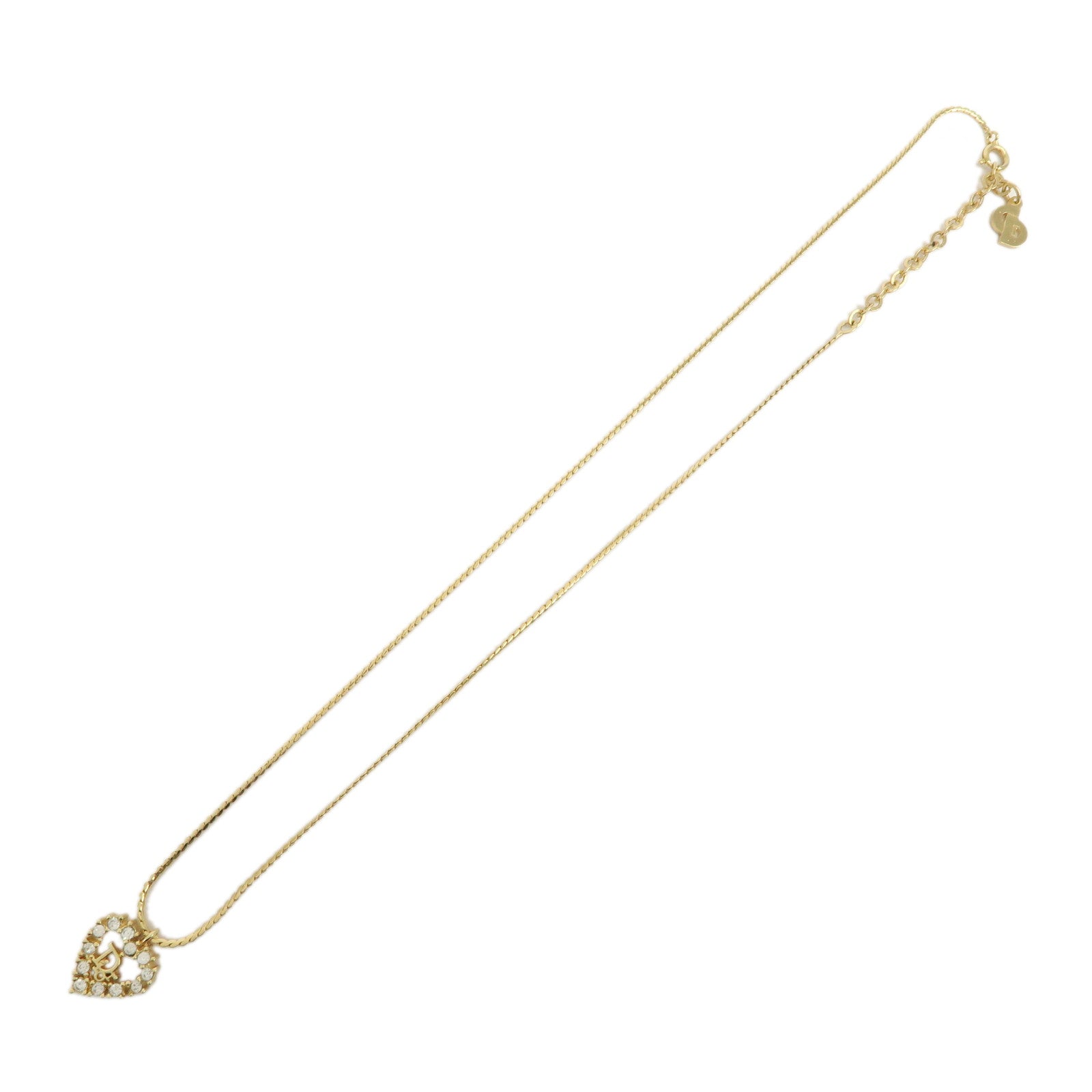 Christian Dior Heart Metal Rhinestone Necklace Gold