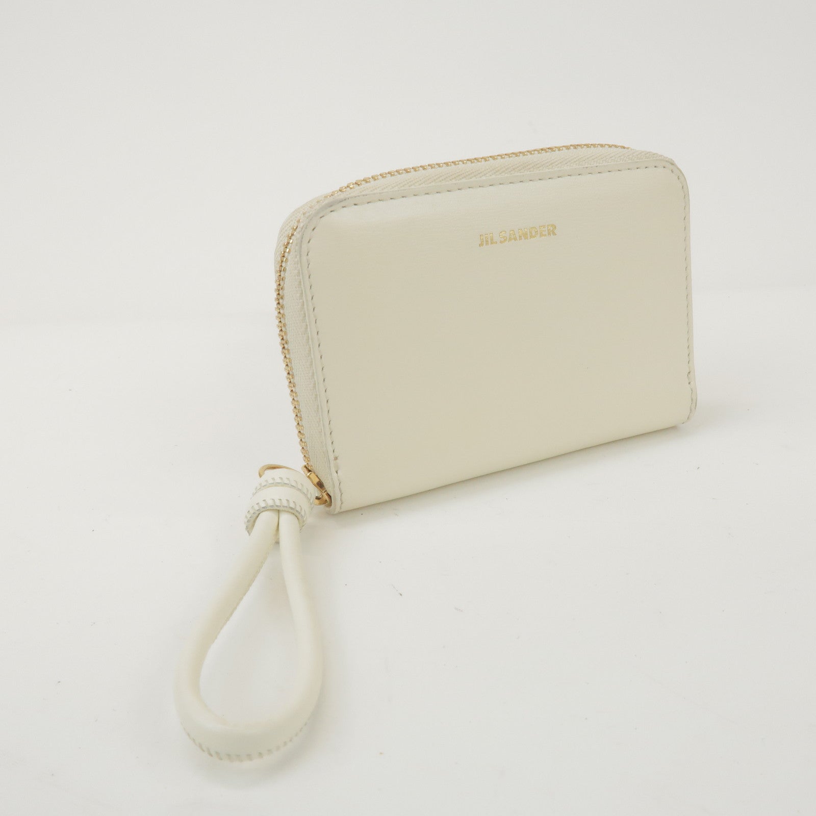 JIL SANDER Logo Leather Round Zippy Coin Case Coin Wallet Ivory