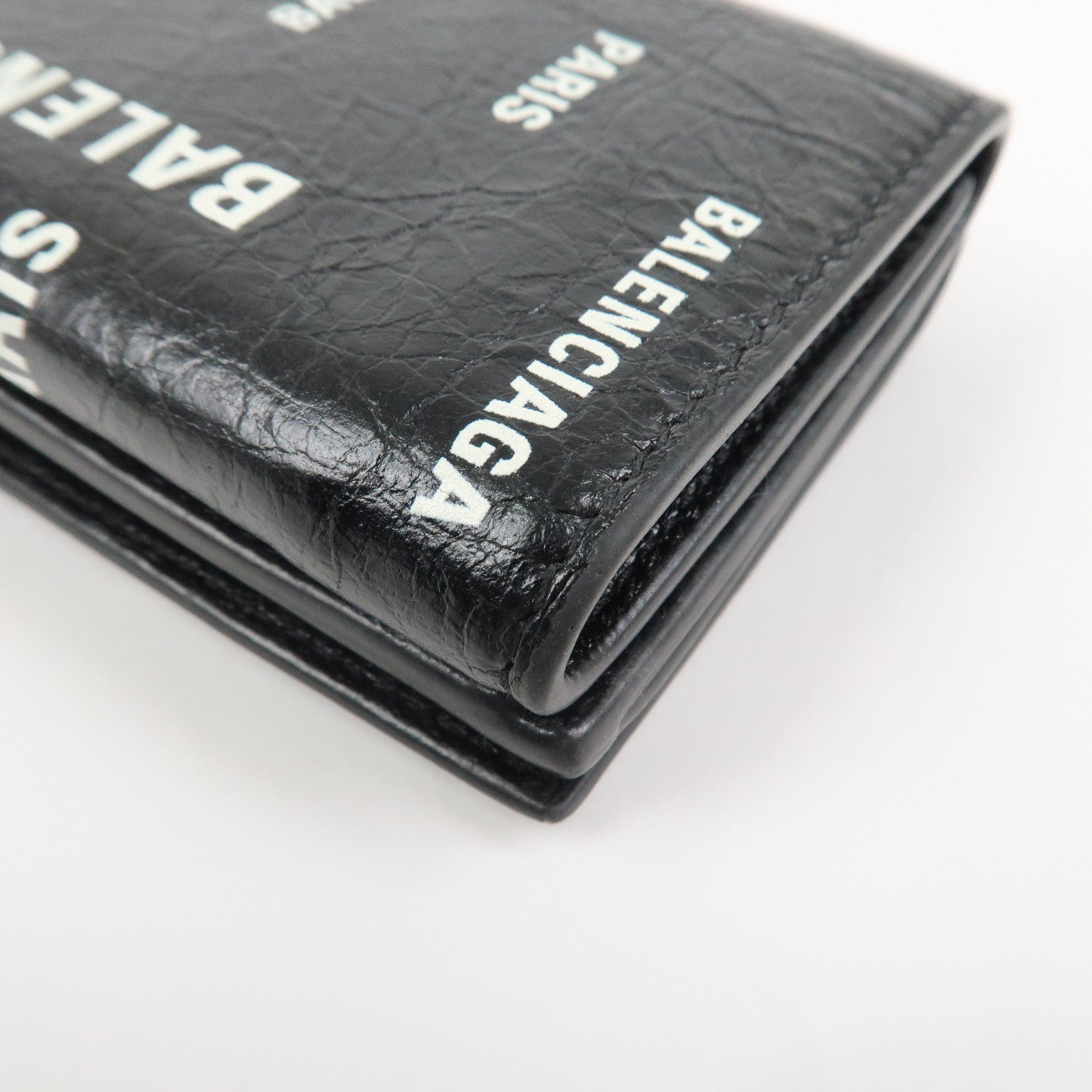 BALENCIAGA CASH Leather Tri-fold Wallet Compact Wallet Black
