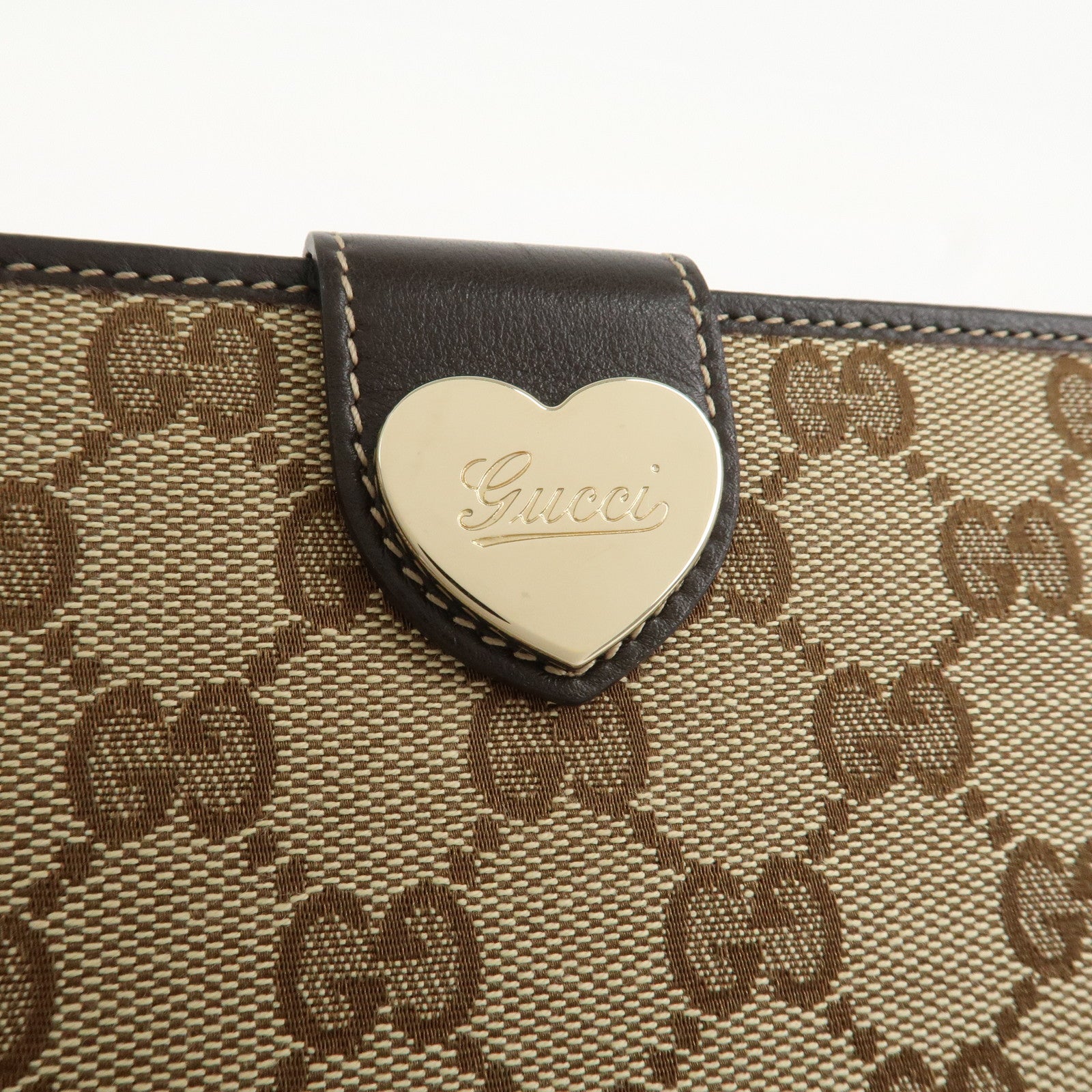 GUCCI Lovely Heart GG Canvas Bi-fold Long Wallet Beige Brown 203550