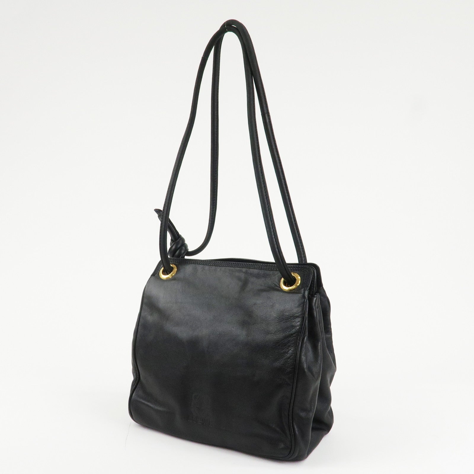 LOEWE Anagram Leather Shoulder Bag Black Gold Hardware Used