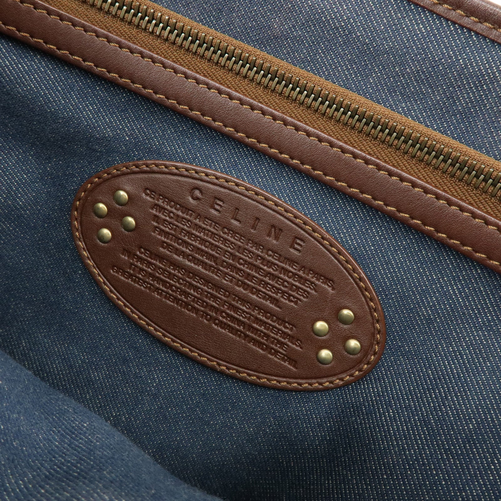 CELINE Macadam Denim Leather Boogie Bag Hand Bag Blue Brown