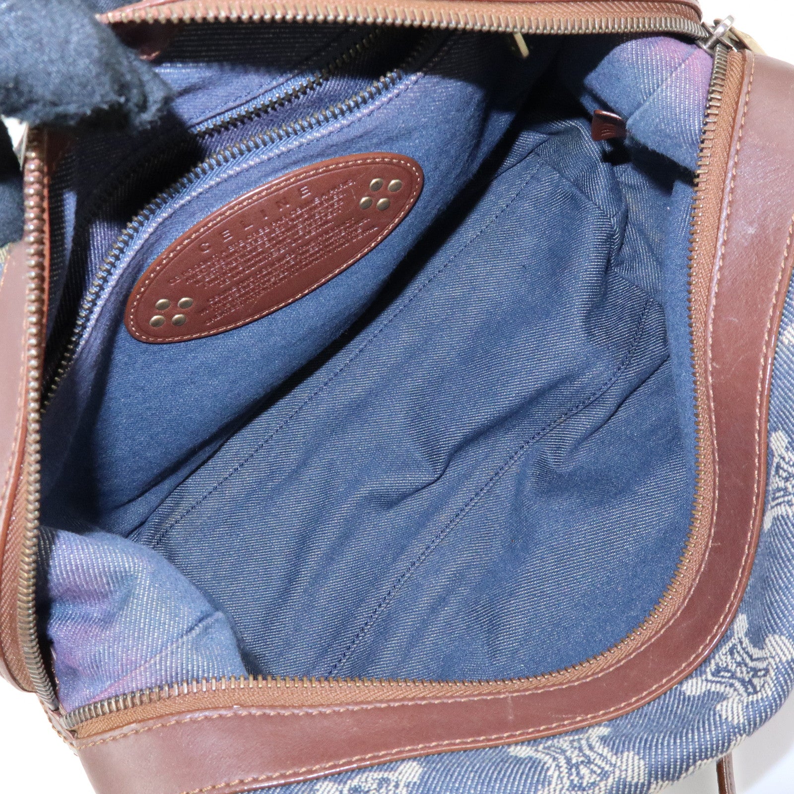 CELINE Macadam Denim Leather Shoulder Bag Hand Bag Blue Brown