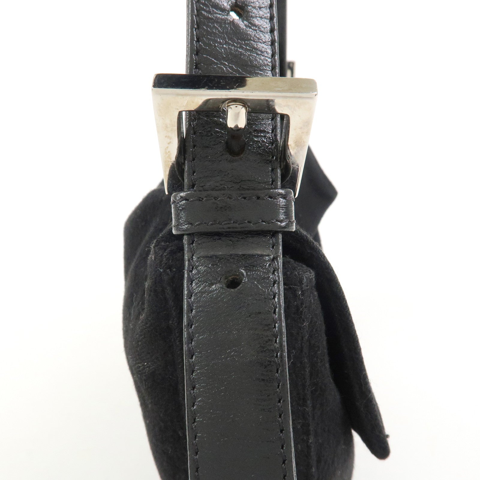 FENDI Mamma Baguette Wool Leather Shoulder Bag Hand Bag Black 26424