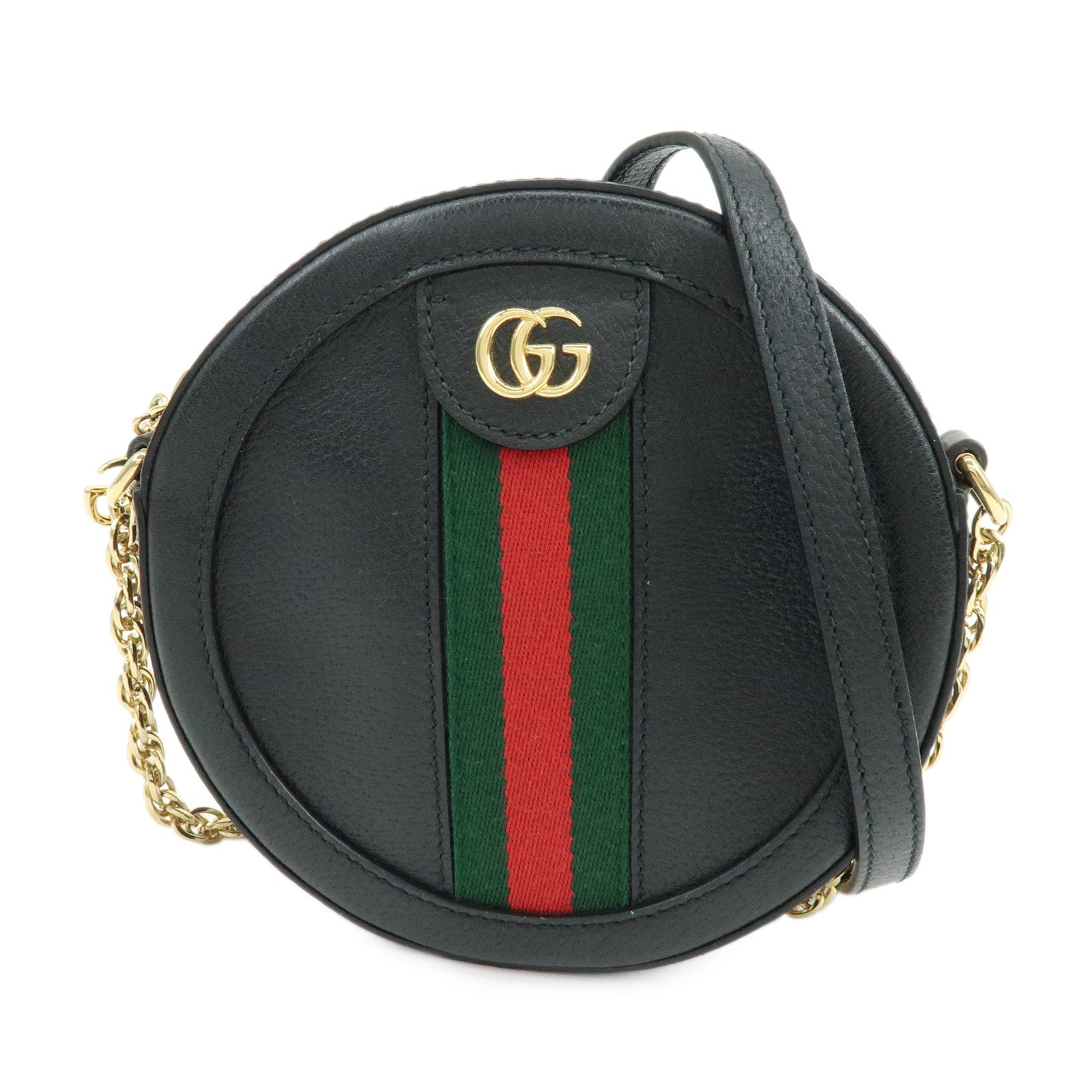 GUCCI Ophidia Sherry Calf Leather Round Chain Shoulder Bag 550618