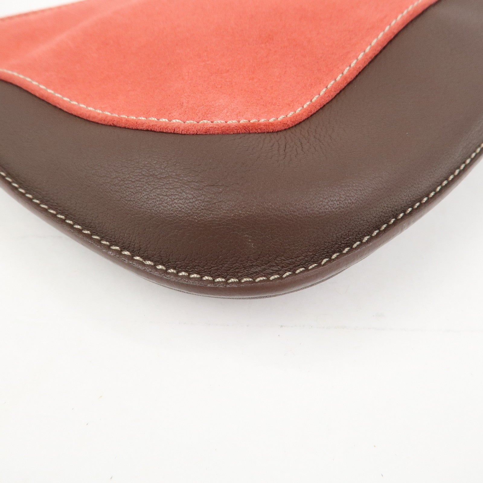 LOEWE Anagram Logo Suede Leather Accessory Pouch Hand Bag Brown Red