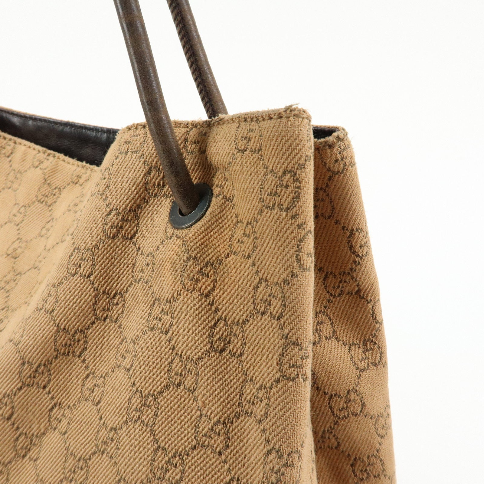 GUCCI GG Denim Leather Tote Bag Shoulder Bag Brown Beige 101340