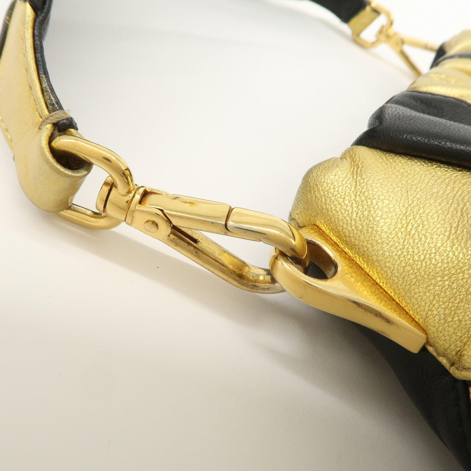PRADA Leather Hand Bag Black Gold Hardware