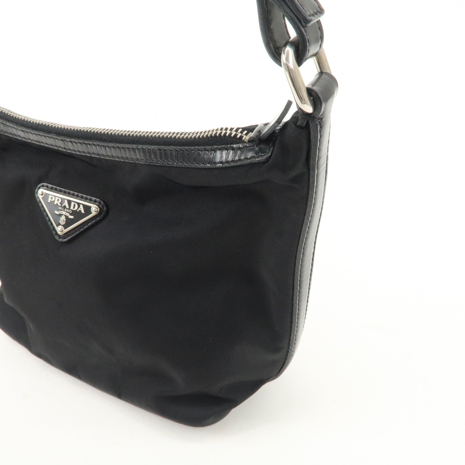 PRADA Triangle Logo Nylon Leather Shoulder Bag Hand Bag Black BR3121 Used