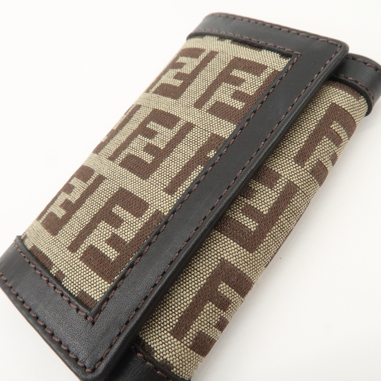 FENDI Zucchino Canvas Leather 6 Rings Key Case Brown Khaki 8AP002 Used