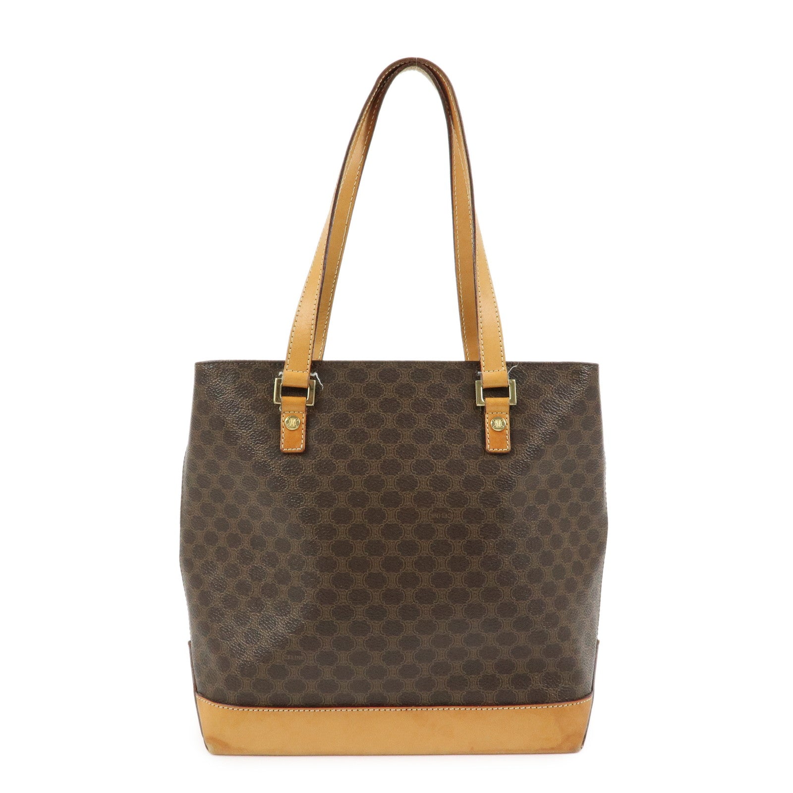 CELINE Macadam PVC Leather Tote Bag Hand Bag Shoulder Bag Brown