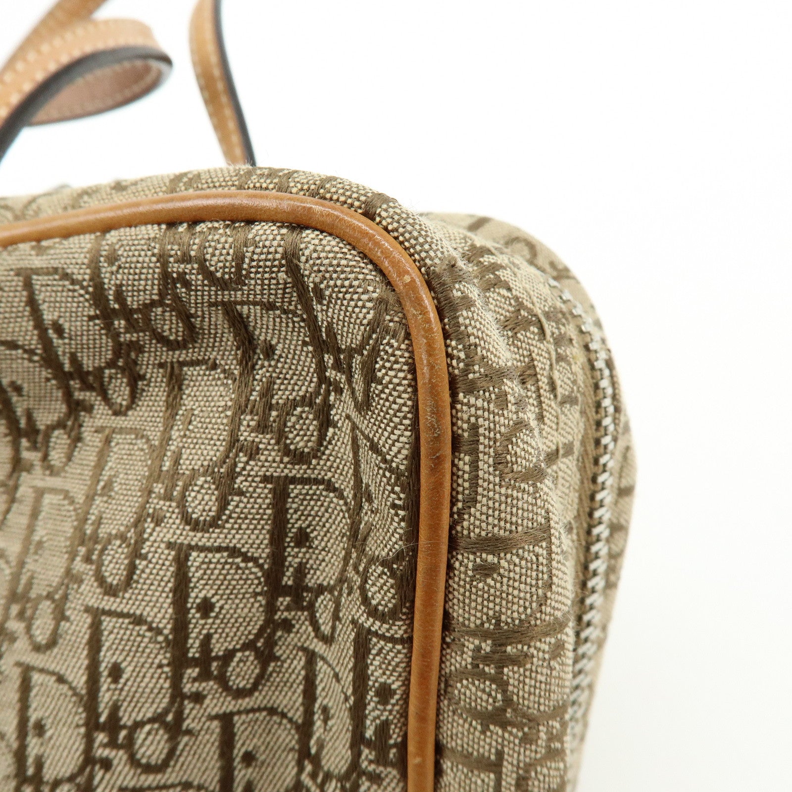 Christian Dior Trotter Canvas Leather Hand Bag Cosmetic Bag Brown